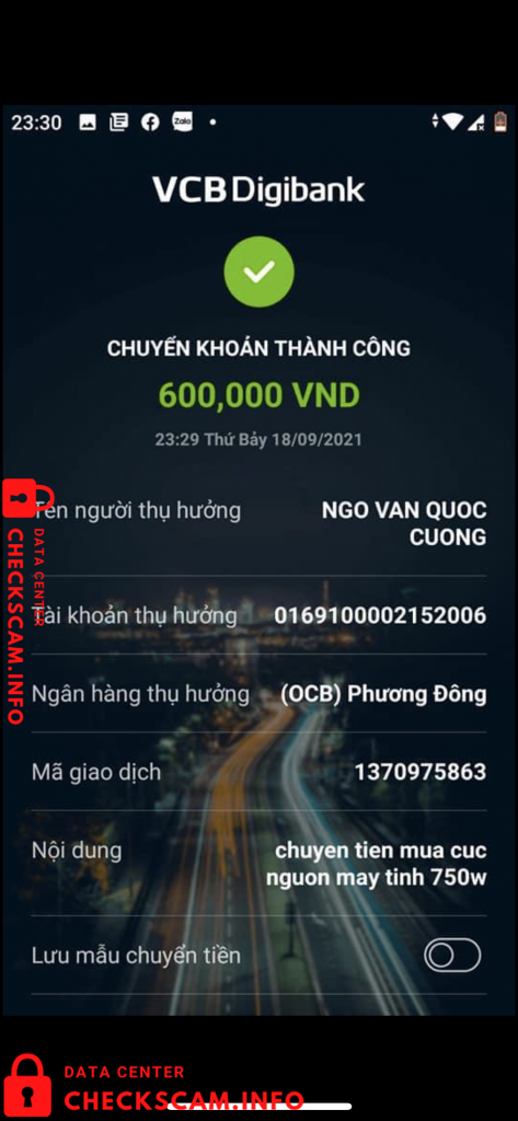 Evidência contra Ngo Van Quoc Cuong