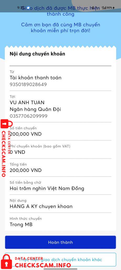 Evidência contra Vu Anh Tuan