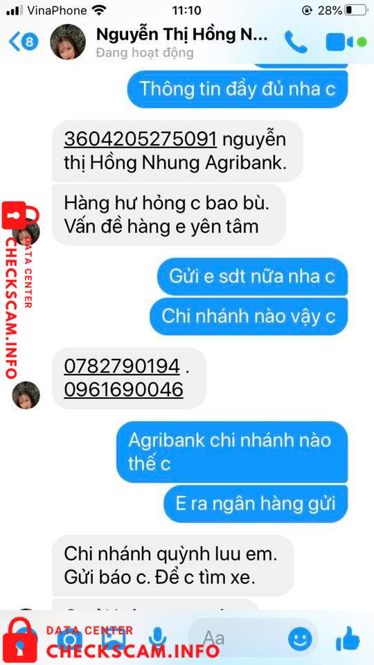 Preuves contre Nguyễn Thị Hồng Nhung