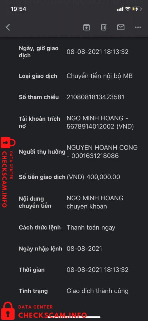 Preuves contre Nguyen Hoanh Cong