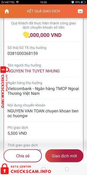 Preuves contre Nguyễn Thị Tuyết Nhung
