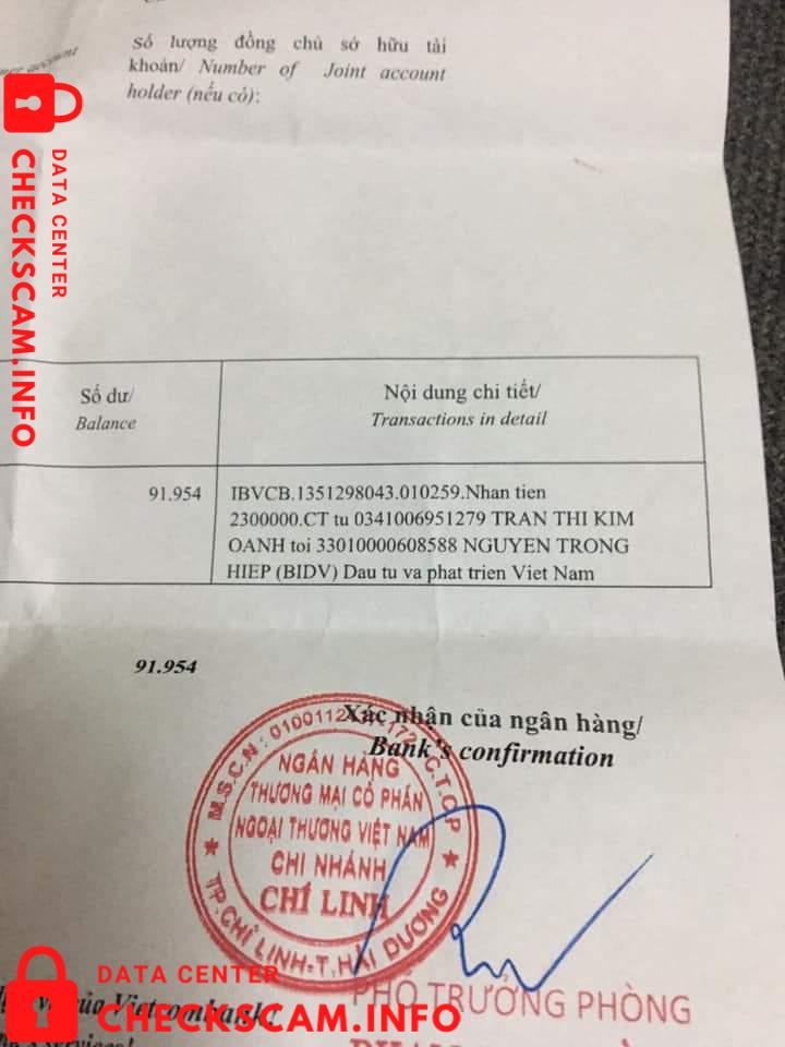 Evidência contra Nguyễn Trọng Hiệp