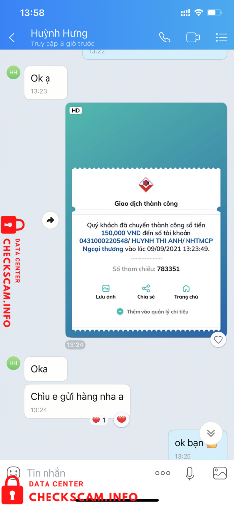 Evidência contra Huỳnh Thị Anh