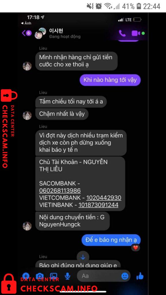 Evidência contra Nguyen Thi Liêu