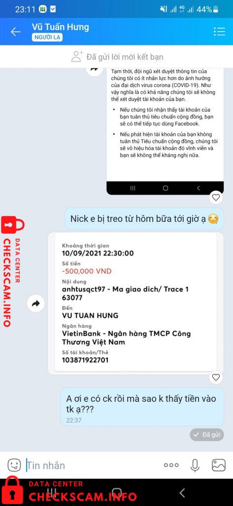 Evidência contra Vu Tuan Hung