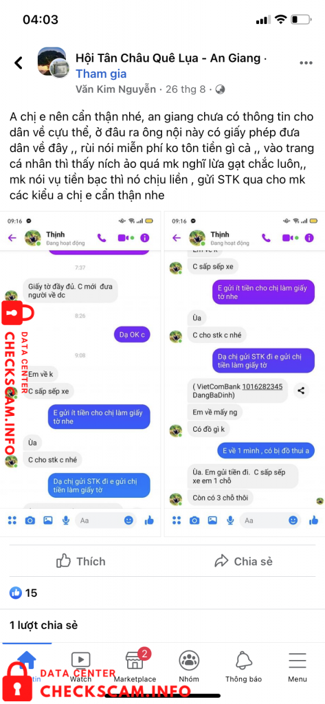 Preuves contre Dang Ba Dinh