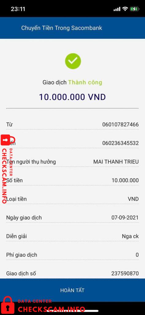 Bằng chứng chống lại Mai Thanh Trieu