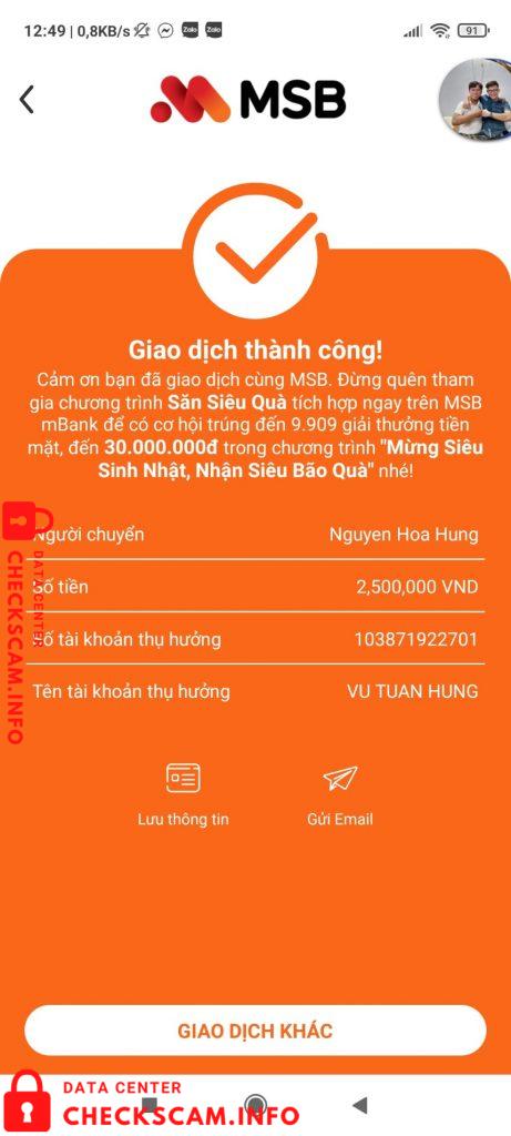 Bukti melawan Vũ Tuấn Hưng