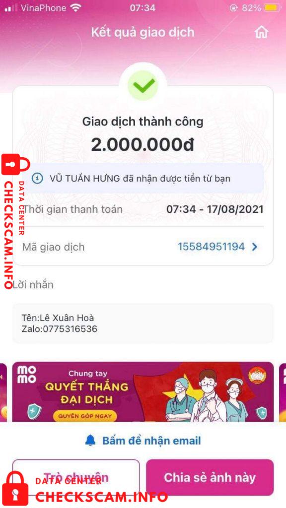 Bukti melawan Vũ Tuấn Hưng