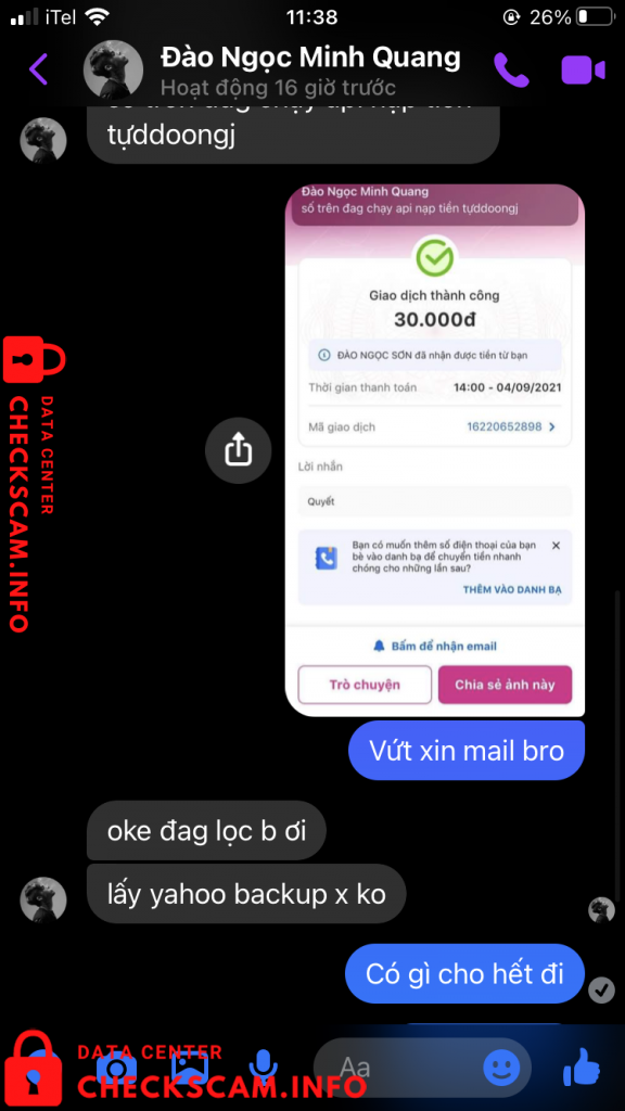 针对的证据 Đào Ngọc Minh Quang