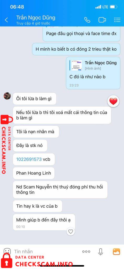 针对的证据 Tran Ngoc Dung – Hoang Lo Thuy Linh
