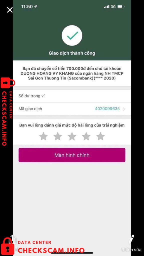 対する証拠 Dương Hoàng Vỹ Khang