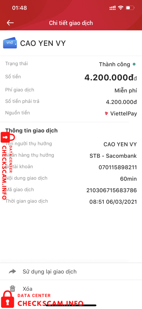 対する証拠 Cao Yến Vy