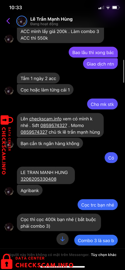 针对的证据 Lê Trần Mạnh Hùng