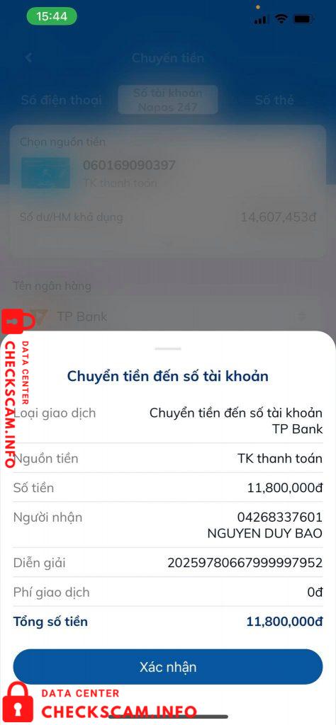 Evidencia contra Nguyễn Duy Bảo