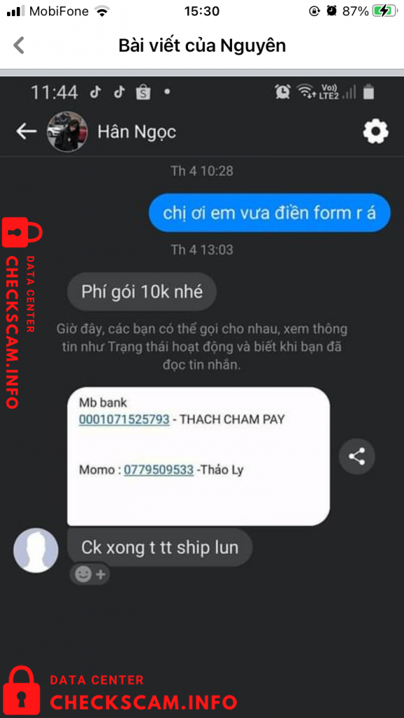 หลักฐานที่เป็นโทษต่อ Thảo Ly/ Thach Cham Pay