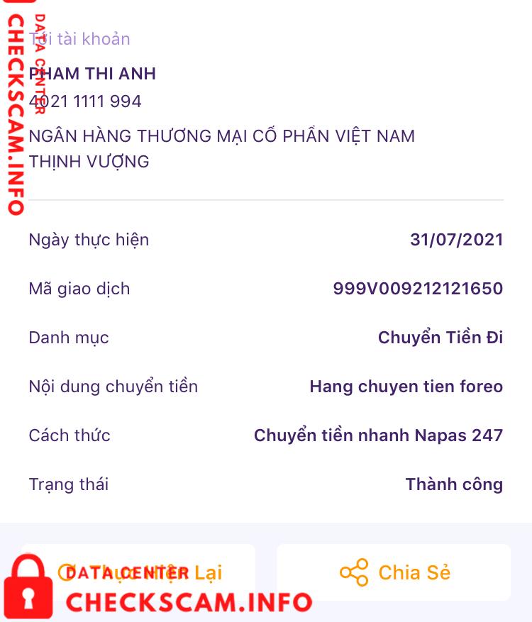 Evidencia contra Phạm Thị Ánh