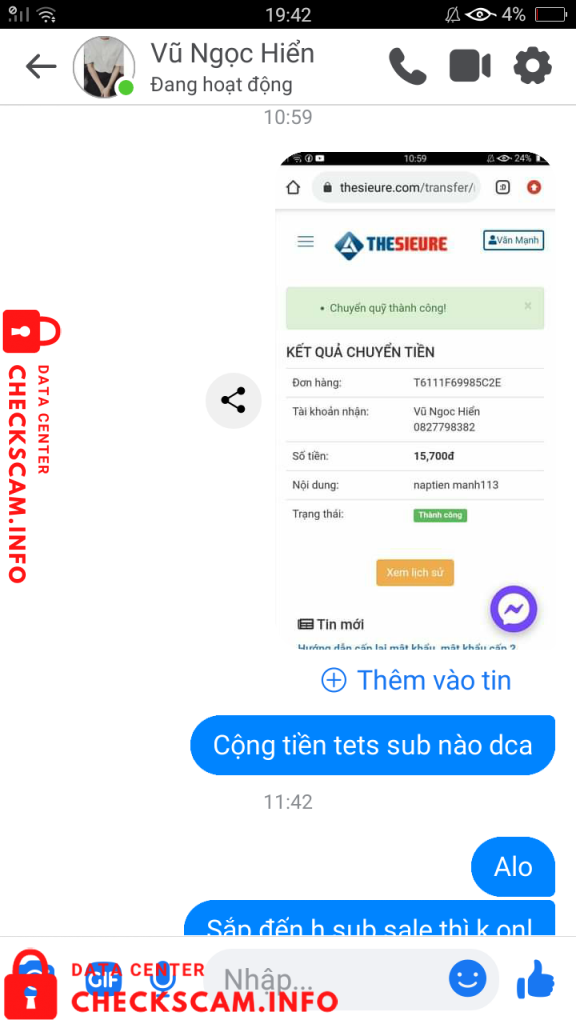 Evidencia contra Vũ Ngọc Hiển