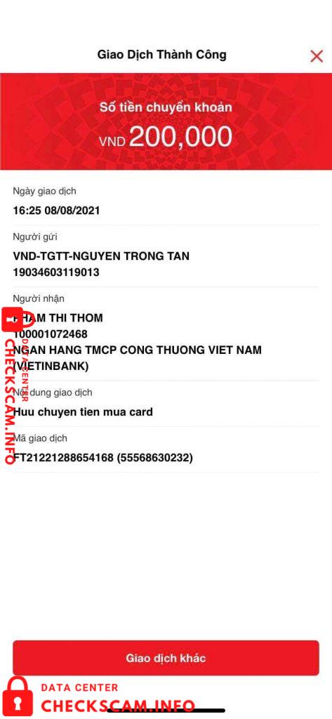 Evidência contra Pham Thi Thơm