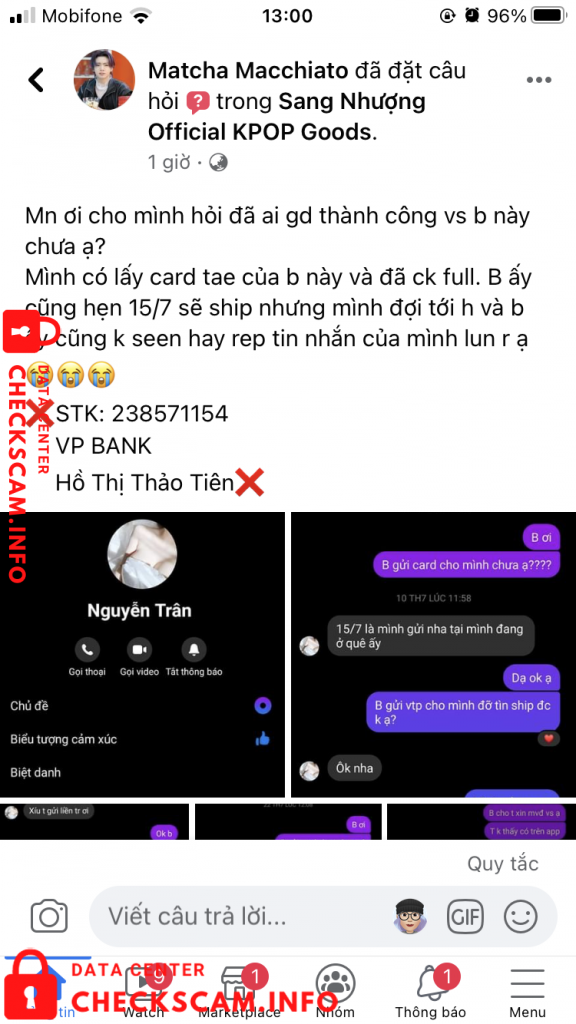 Bukti melawan Hồ Thị Thảo Tiên
