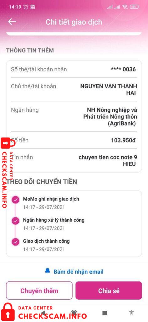 针对的证据 Nguyễn Văn Thành Hải