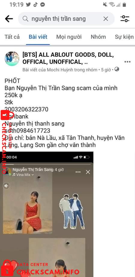 Evidencia contra Nguyễn Thị Thanh Sang