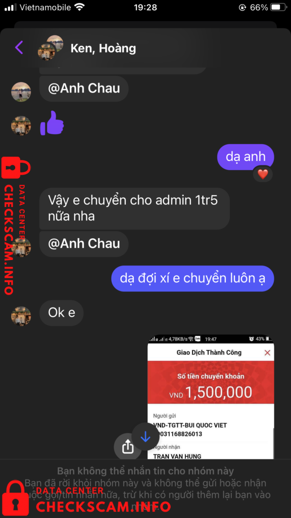Evidência contra Tran Van Hung