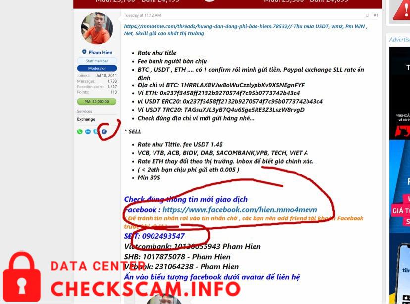 Evidência contra Pham Hien