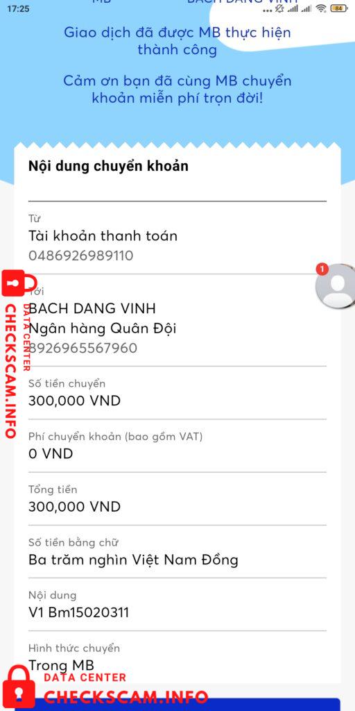 Evidência contra Bach Dang Vinh