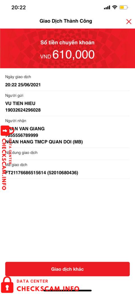 Evidência contra Tran van giang