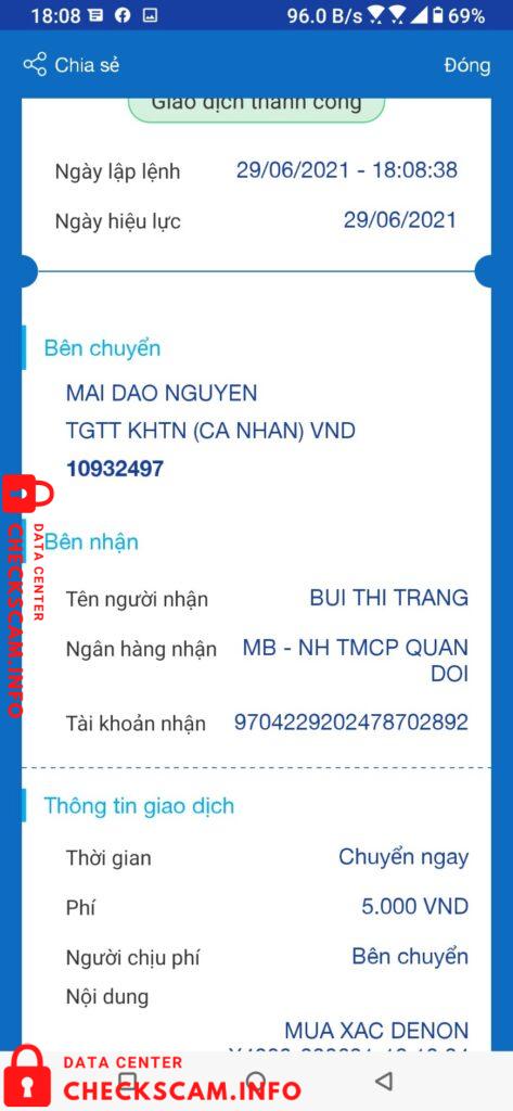 Evidence against Bui Thị Trang