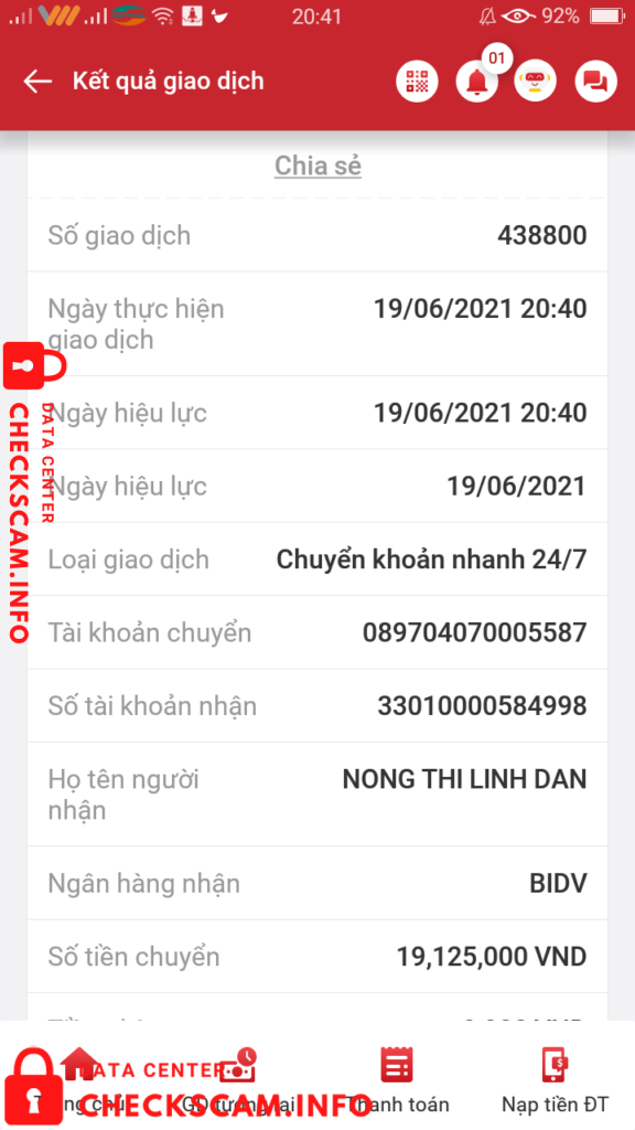 Evidence against Nong Thi Linh Dan