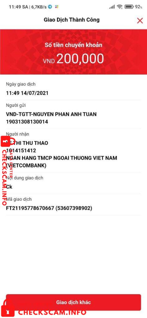 Evidence against Le Thi Thu Thao