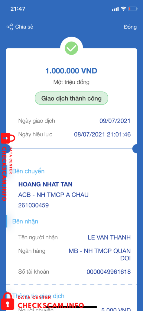 Evidence against Le Van Thanh