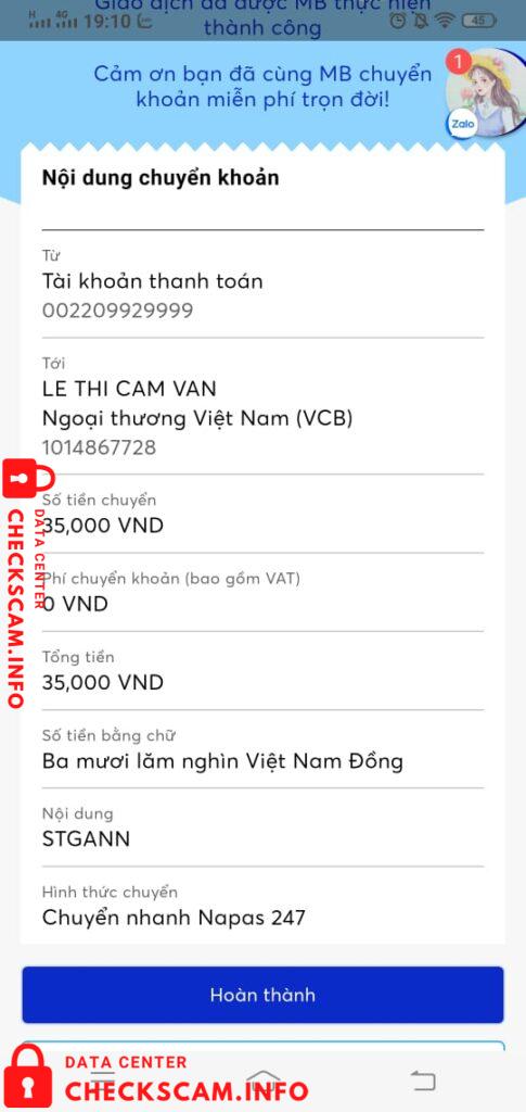 Evidence against Lê Thị Cẩm Vân