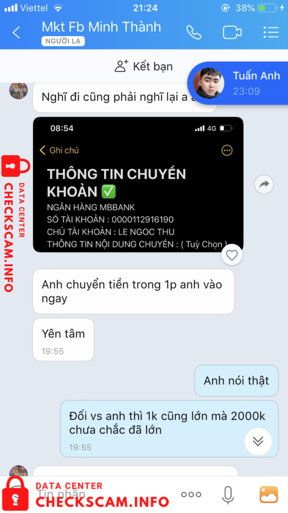 Evidência contra Le Ngoc Thu