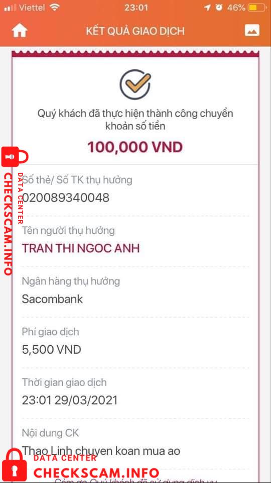 Evidence against Tran Thi Ngoc Anh