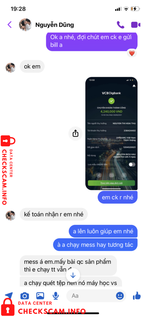 Evidência contra Nguyen Thi Hoai Thu