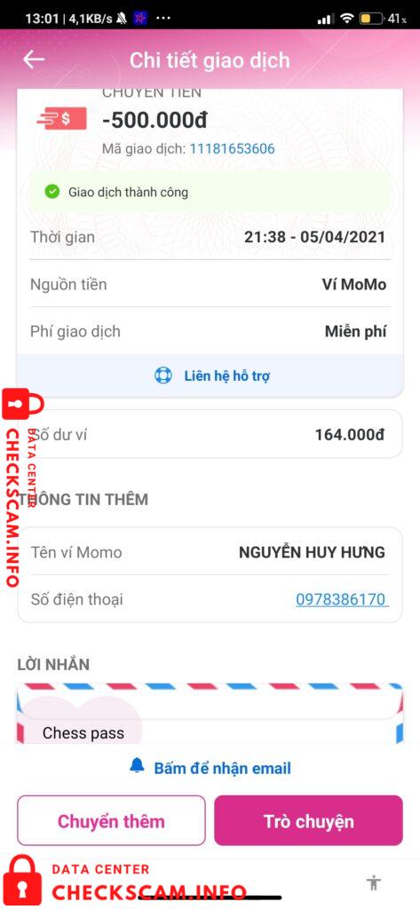 Evidência contra Nguyễn Huy Hưng