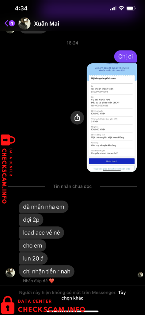 Evidência contra Vũ Thị Xuân Mai