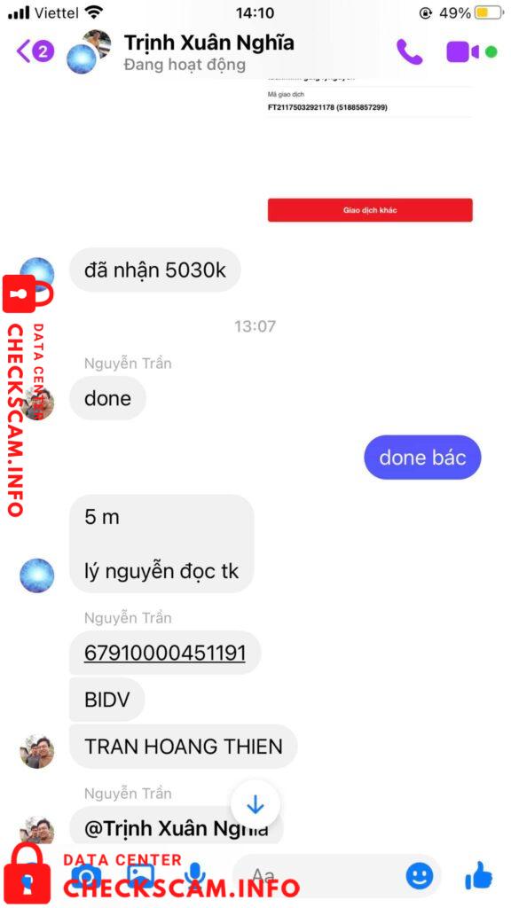 Evidência contra Tran Hoang Thien