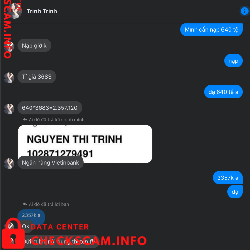 Evidência contra Nguyen Thi Trinh