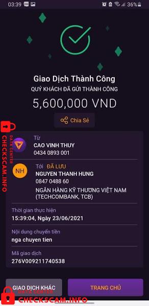 Evidência contra Nguyễn Thành Hưng