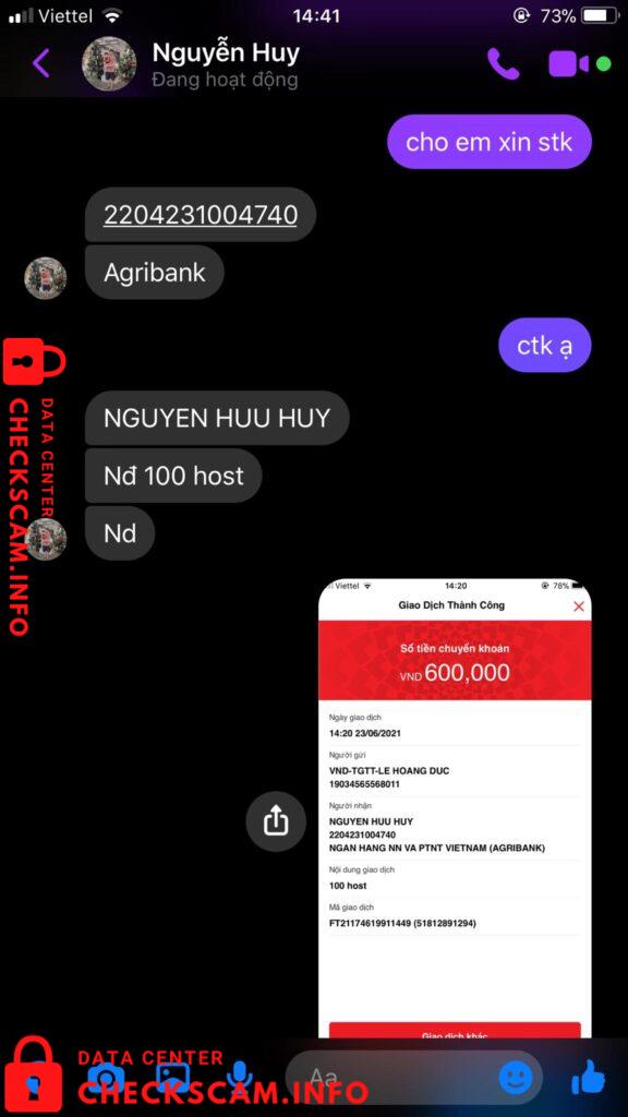 Evidência contra Nguyễn Hữu Huy