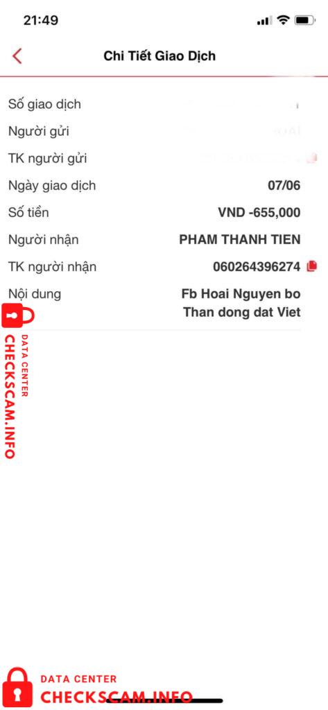 Evidência contra Pham Thanh Tien