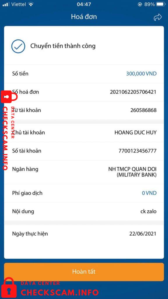 Evidência contra Hoang Duc Huy