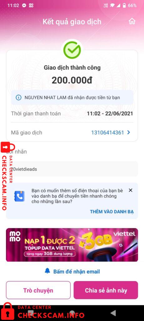 Evidência contra Nguyen Nhat Lam