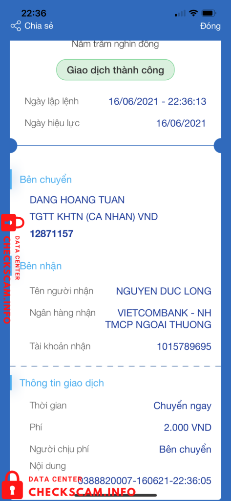 Evidência contra Nguyen Duc Long