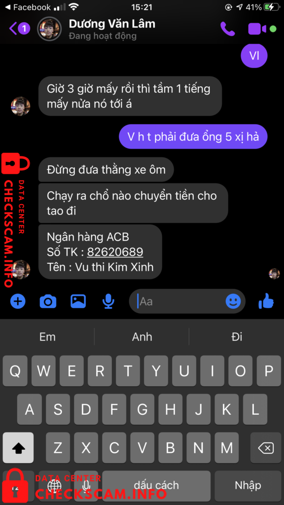 Evidência contra Vu Thi Kim Xinh