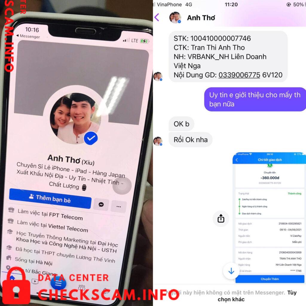 Evidência contra Trần Thị Anh Thơ